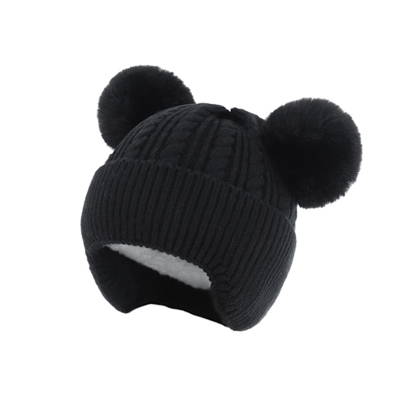 Strikket fleece-hue til børn, varm babyhue (sort)