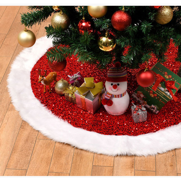 48 tums röd julgranskjol, plysch paljetttyg julgranskjol Dekorerad julgransstrumpa förkläde julgranskjol