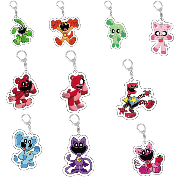 2 Pcs Tecknad Smilling Critters Nyckelring Söt Catnap Nyckelring För Pojke Ryggsäck Hängsmycke Akryl Nyckelringar För Barn Födelsedagspresent D