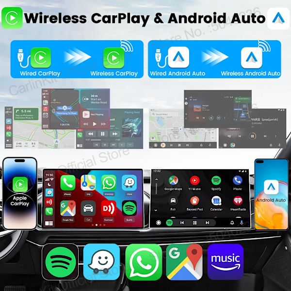 CarlinKit 5.0 Mini Ultra Trådlös Adapter Trådlös CarPlay Android Auto För OEM Bil Plug and Play WiFi Bluetooth Automatisk Anslutning