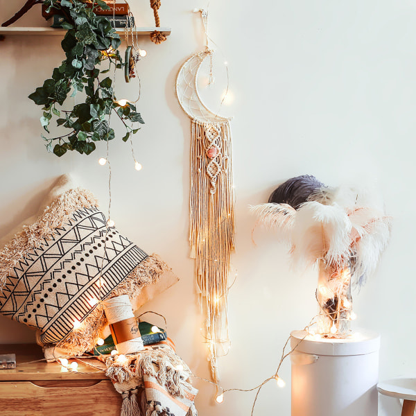 Makramé Vävd Måne Drömfångare, Bohémisk Handgjord Hängande Tapet, Bröllopsdekor Hantverk, Bohémisk Chic Bohémisk Dekor, Väggdekor, Ornament för Hemmet