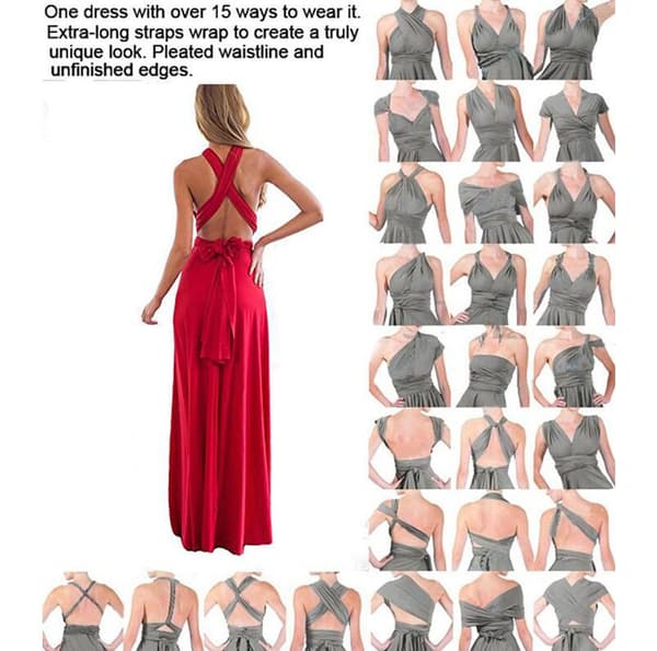 Dame Convertible Multi Way Wrap Maxi Kjole Græsk Aften Lang Kjole (Murstensrød-M)