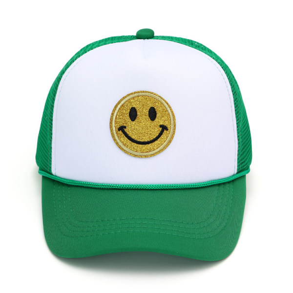 Mode Smiley Face Paljetter Utskrift Neon Hög Crown Foam Mesh Back Trucker Hat-för män och kvinnor