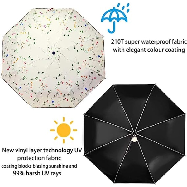 UV-solparaply Kompakt hopfällbart reseparaply Autoöppna Stäng Kompakta hopfällbara regnparaplyer för kvinnor män Blockerande UV 99,98%