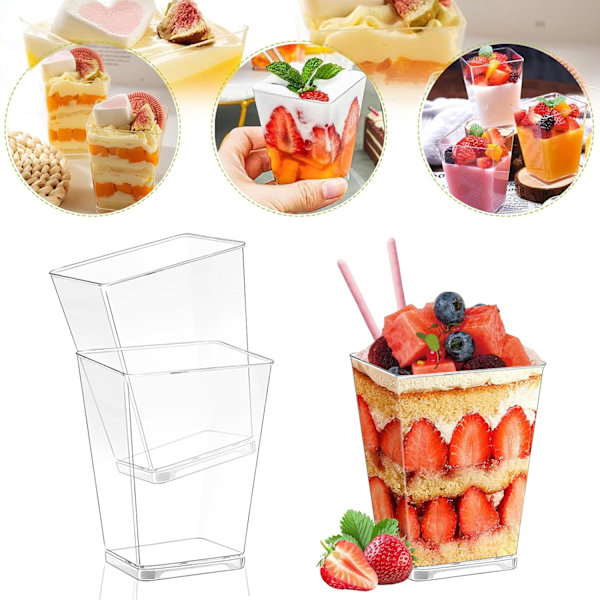 50 glas fingermad, 160 ml dessertkopper, med 50 skeer inkluderet, perfekt til at lave gør-det-selv kager som mousse, budding, is osv.