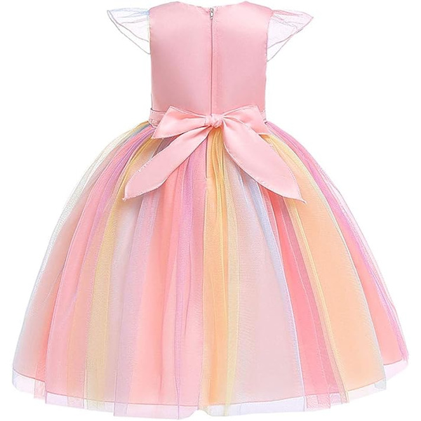 Barn Enhörning Kostym Klänning, Flicka Enhörning Kjol, Blommor Flicka Ärmlös Festkläder, Födelsedagskläder Festkläder, Enhörningshalsband（Rosa） 100