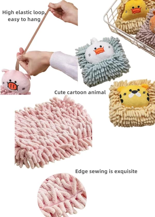 2-pack Djur Chenille Handdukar, Dubbelsidig Chenille Handduk