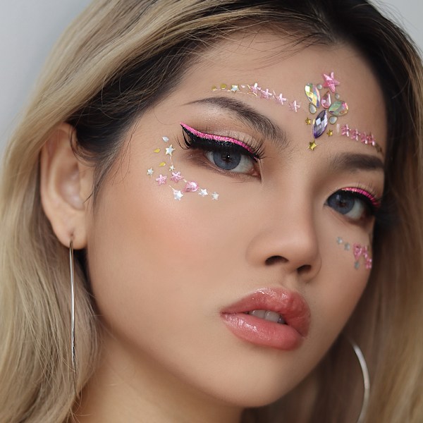 Set med 4 strass sjöjungfru ansikte tatueringar - Body Stickers Crystal Tears Gems Temporary Stickers
