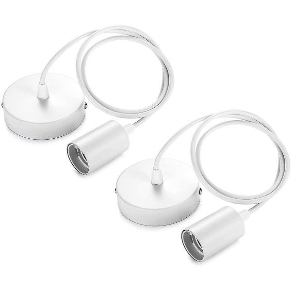 Pendel i metall, E27 lamphållare med kabel, 100 cm reppendel, vit upphängningskabel