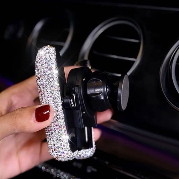 Universal Bilholder Luftventilfeste Klips Bling Rhinestone Biltilbehør, Hvit