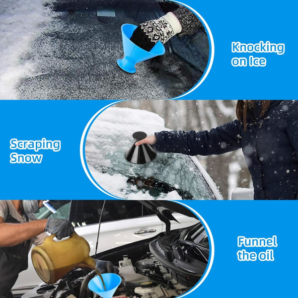 Isskraper for bilvindu, 4-pakning magisk bilisskrape, Vindusskrape for is og snø, 2 i 1 multifunksjonell konus magisk snøbilskrape med trakt