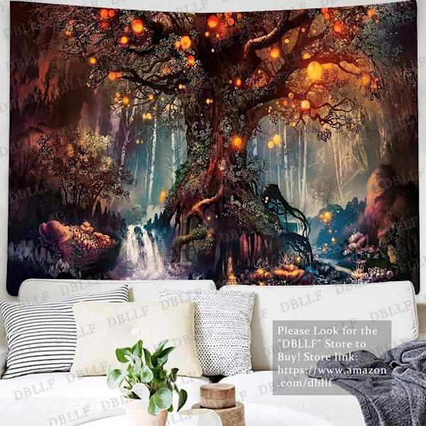Fantasy Planter Vægtæppe Magisk Skov Vægtæpper Natur Eventyr Vægtæppe Stort Livets Træ Flanel Vægophæng Julevægtæppe til Soveværelse L