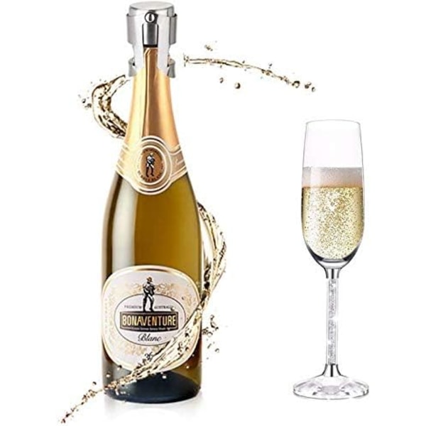 Champagneförseglingspropp, 2-pack rostfritt stål, återanvändbar mousserande vinflaskplugg, set med en längre tätningsplugg för att hålla fräsch, bra åtkomst