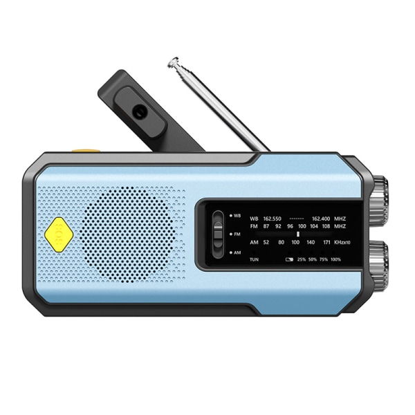 Handvevradio med 3 LED-ficklampa, bärbar väderradio AM/FM/NOAA med telefonladdare, soldriven USB-laddad radio för inomhus- och utomhuscamping blå