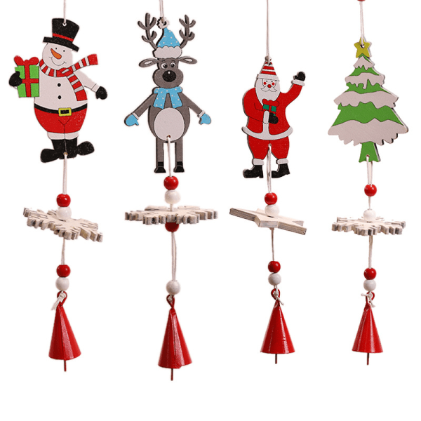4 stycken juldekorationer Kreativ färgmålning Trägubbe snöflinga klocksnöre Julgransdekorationer Vindklockasnöre