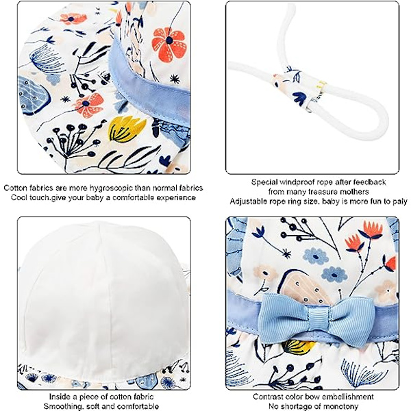 Solhatt for babyjenter med UPF 50+ beskyttelse, justerbar utendørs strandhatt for babyjenter, gutter, småbarn og barn