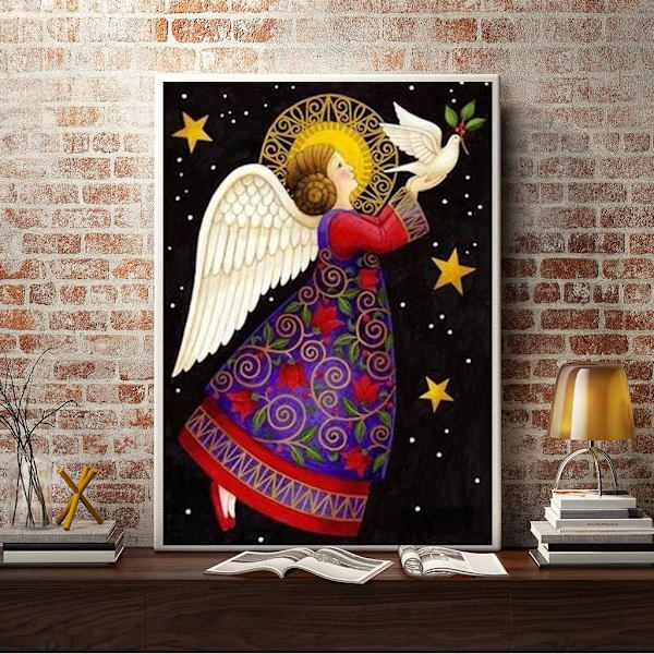 Gör-det-själv 5D kvadratisk diamond painting, Angel Peace Dove målning Diamantbroderi set, set för barn (konsthantverk) Canvas väggdekor Hemdekor 12x