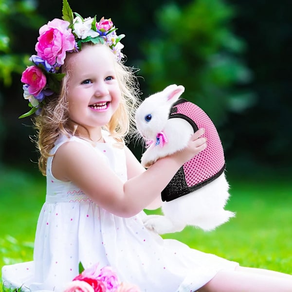 Justerbar Kaninsele Mjukt Kanin Koppel Sele Mesh Bunny Sele Hamsterväst med Elastiskt Koppel för Små Djur Kaniner Hamstrar Katter Promenader