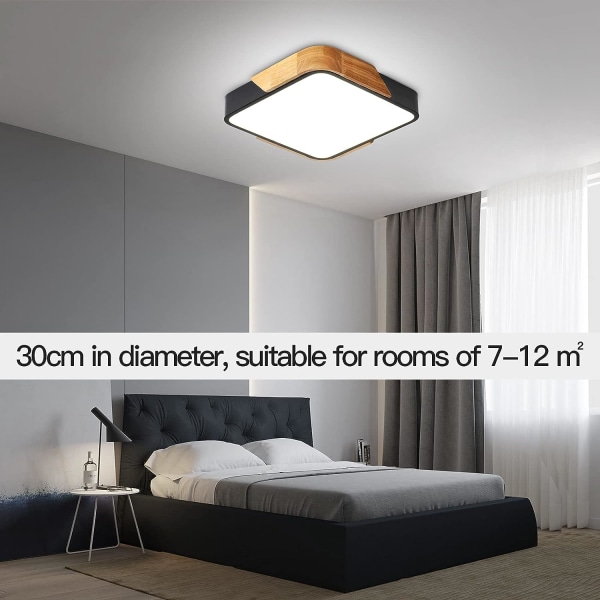 LED Taklampa 24W med Fjärrkontroll Justerbar Ljusstyrka Modern Ultratunn Fyrkantig Badrumslampa för Hemmakontor, Svart 30