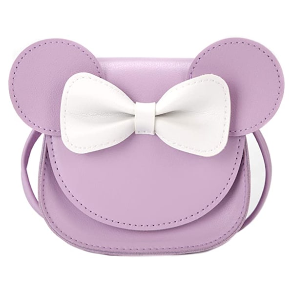 Lille Museøre Sløjfe Crossbody Taske, PU Skuldertaske til Børn Piger Småbørn (Sløjfe og Lilla)