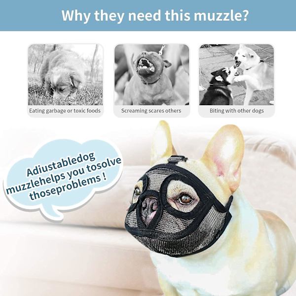 Mesh Hundekurv Kort Snude Hundekurv Hundekurv Justerbar Åndbar Mesh Kurv Bulldog Kurv Til Bidning Tygning Gøen Hundemaske, Sort, M