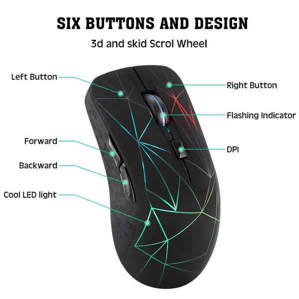 Genopladelig Bluetooth 4.0 & 2.4G Dual Mode Trådløs GAMING Mus til PC, Mac, Laptop, Android Tablet (Sort)