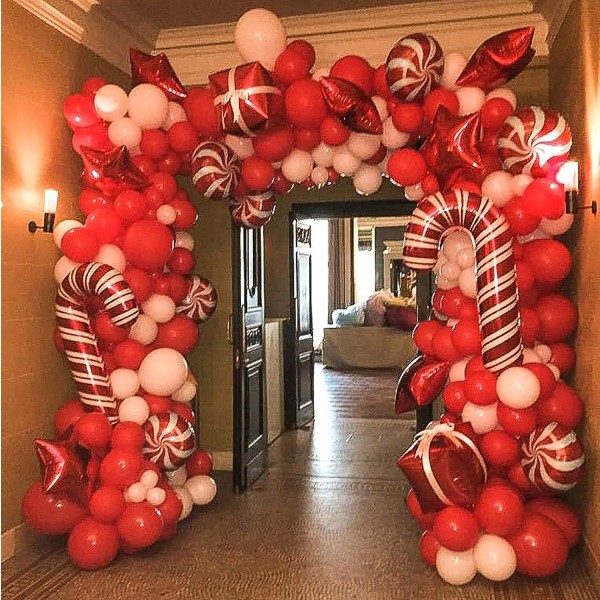Julballongkransbågdräkt 142 stycken jul röd och vit godisballong presentförpackning ballong röd stjärnballong Julfestdekoration