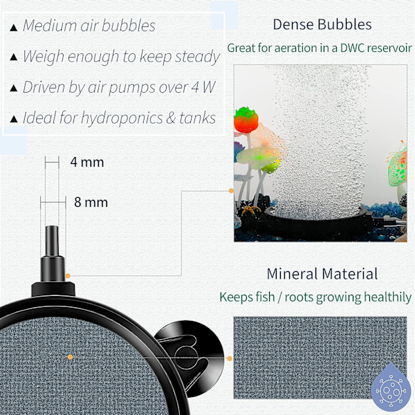 10CM Luftsten Disk Boble Diffuser med Sugekopper til Pumpe Akvarium