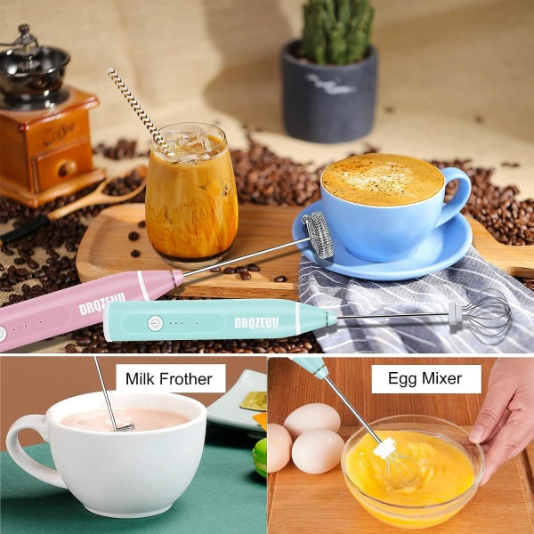 Bærbar Melkeskummer, Mini USB Oppladbar Elektrisk Skummaskin for Cafe Latte, 5 Hastigheter, Mikser for Drikker