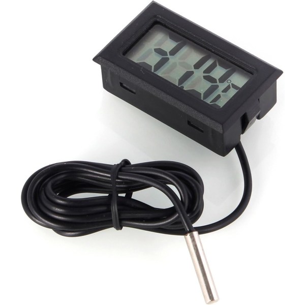 Digital LCD temperaturmonitor Termometer med sonda Extern för kyl och frys Acuario -Svart