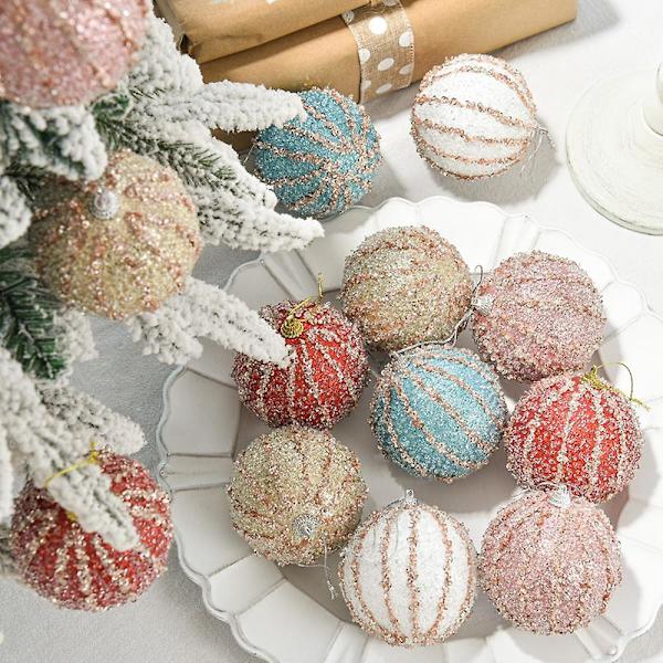 4st 8cm Julkulor Ornament Glitter Skumprydnader Juldekorationer Trädgranskulor blus