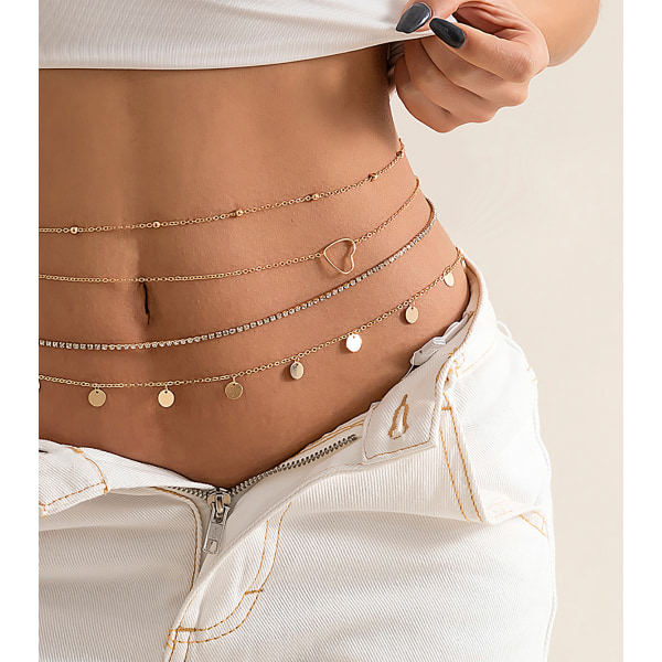Layered Pearl Belly Chain Gold Star Midjekedjor Strass Body Chain Smycken Tillbehör för kvinnor tjejer