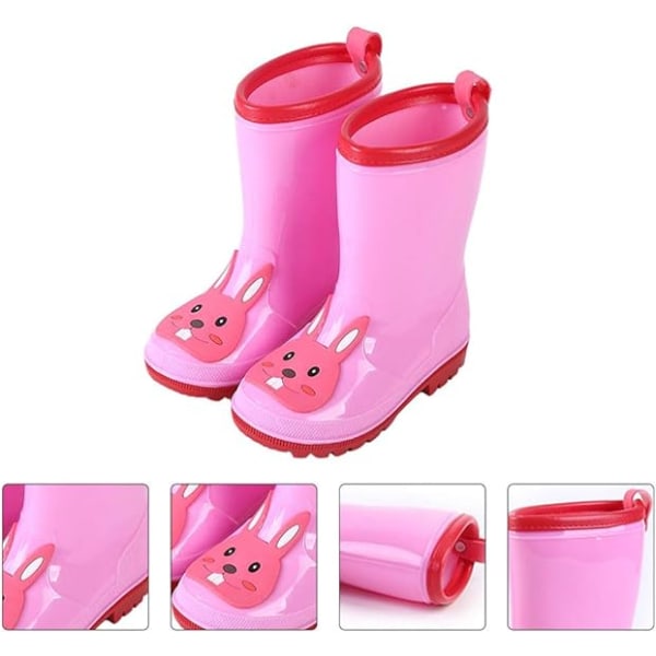 Regnstövlar för barn Tecknade regnskor Vattentäta skor Kaninmönster Regnstövlar Härliga regnskor Skor för pojkar och flickor（Rosa）