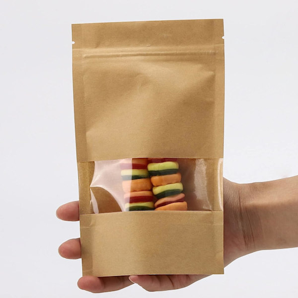 100 stycken kraftpapper upprätt påse blixtlåslås kan återförsegla mat