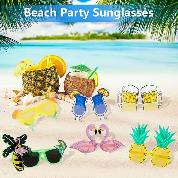 6 par nyhet festglasögon, roliga glasögon, strandfest solglasögon, Hawaii tropiska solglasögon kostym party solglasögon för sommar fest foto rekvisita