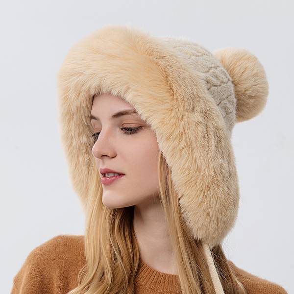 Naisten Talvipipo Yhtenäinen Huivi Kaulus Lämmin Tuulenpitävä Neulottu Pipo, beige Beige