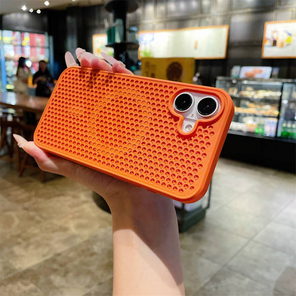 Kylande kylfläns för Magsafe magnetiskt telefonfodral för i-Phone 16 plus Andningsbart Mesh Hårt fodral （orange）