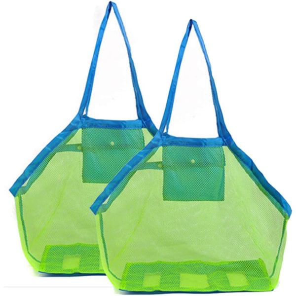 2-pack överdimensionerad Mesh -strandväska för barnleksaker Simutrustning förvaringsväska Tvättväska Ryggsäck, borta från sand och vatten, exklusive leksaker (blå)