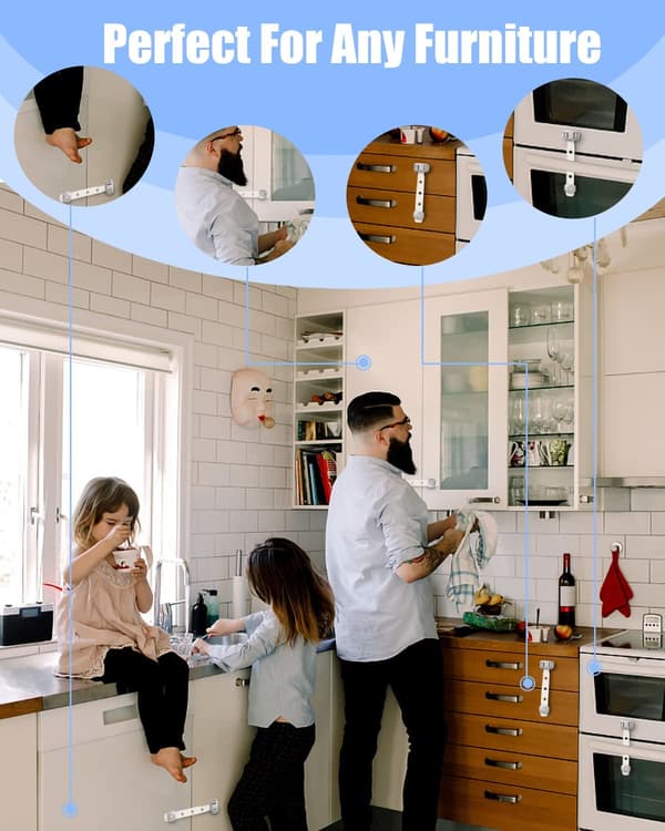 Kylskåpslås, kylskåpsdörrlås, barnsäkert säkerhetsskåpslås med starkt 3M-lim, kylskåpslås för barn, multifunktionsjustering