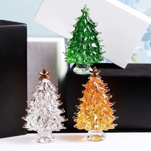 Guld julgran K9 Kristallträd Miniatyrfigurer Juldekorationer Glas pappersviktsstaty Samlarobjekt Heminredning
