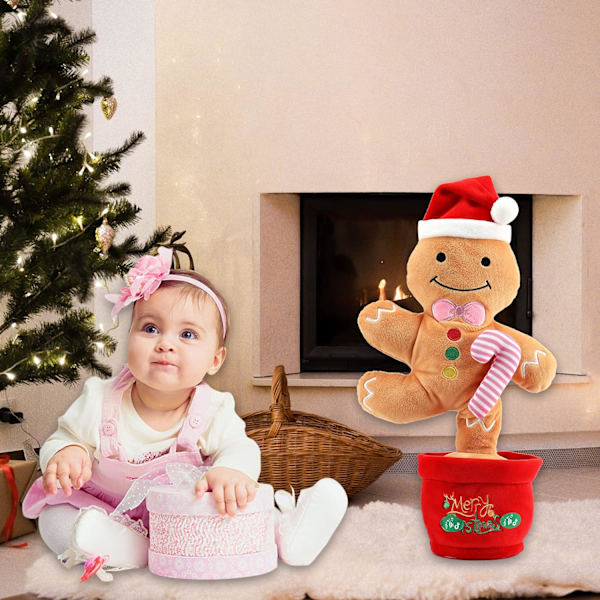 Julklappsdansleksak som sjunger, pratar, spelar in och upprepar vad du säger, rolig elektrisk leksak (pepparkaksgubbe)