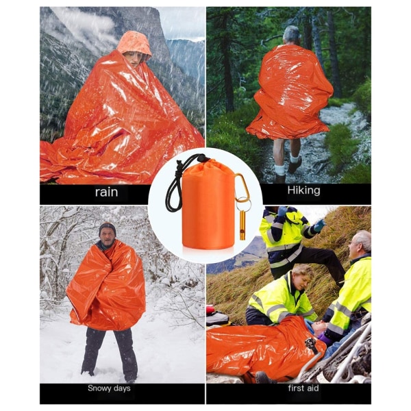 2 Pack Nödsovsäck Lätt överlevnadssovsäck, multifunktionell livräddningsutrustning för vandring, camping, utomhuslivräddningsutrustning orange 