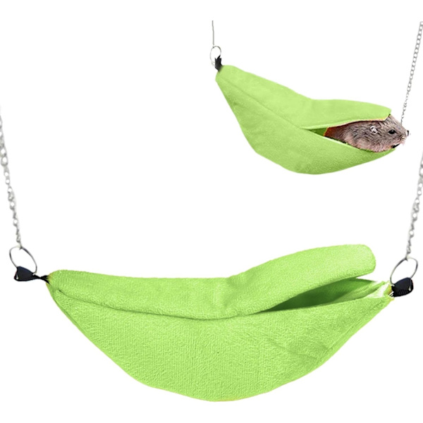 A/A Husdjurshamsterbädd, hängande bananform, varm hängmatta för husdjur, hamster, iller, ekorre (grön)