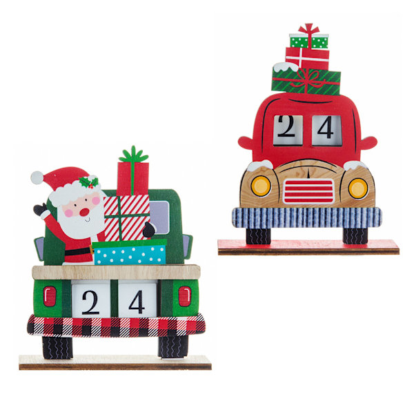 2 juldekorationer Kreativ julmåne Countdown Centerpiece Träbil Countdown Calendar Centerpiece 14,5*12,5cm