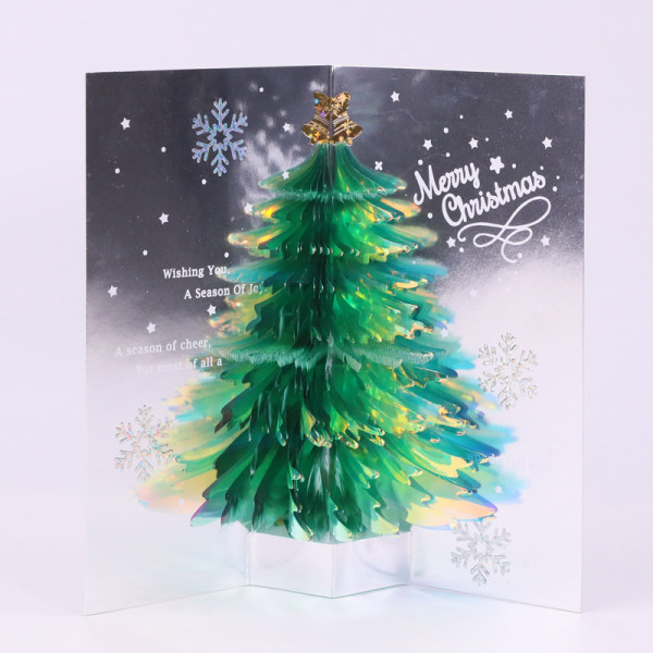 Två stycken tredimensionella julhälsningskort Glittrande dröm Julgran välsignelse presentkort