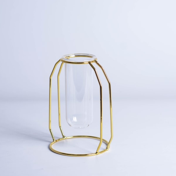 Bordsglasvas med metallram Modern Creative Hydroponics Vas Metall Blomsterkruka Växt Glas-guld(liten)