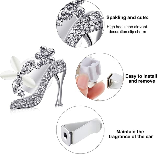 4 Stk. Bling Høj Hæl Ventilationsclips Krystal Sko Bilclips Rhinestone Bilclips Søde Aromaterapi Clips Bilventilations Tilbehør