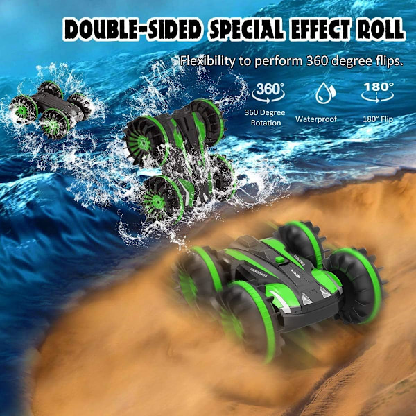 Lelut 6–10-vuotiaille pojille, amfibio RC-auto lapsille, 2,4 GHz:n kauko-ohjattava vene, vedenpitävä RC-monsteriauto, temppuauto, 4WD-kauko-ohjattava ajoneuvo Gi