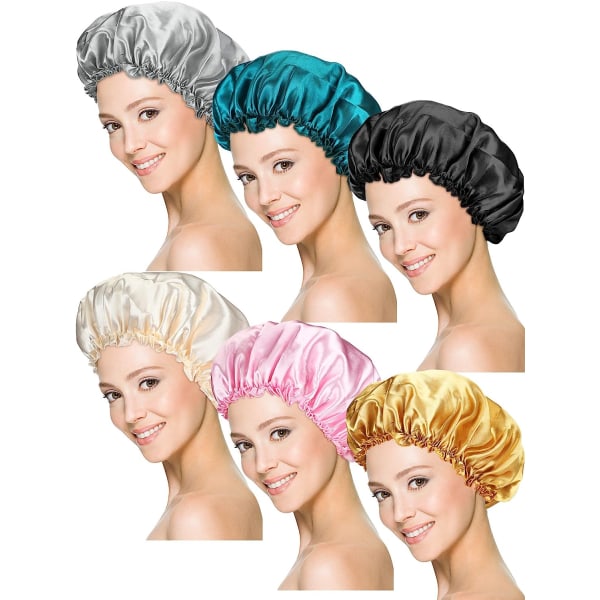 6 delar Cap Satin Bonnet Sovmössa Mjuk Elastisk Cover för kvinnor Flickor (slumpmässig färg)