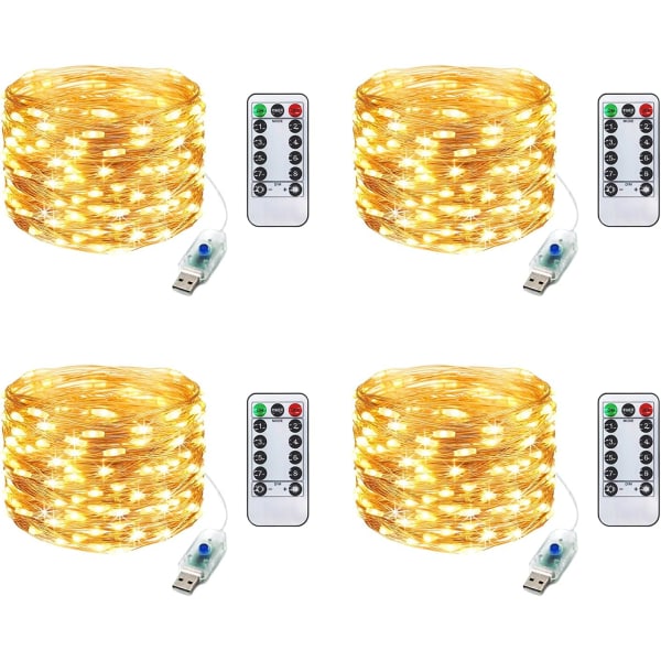 Jul LED Fairy Lights Koppartråd USB med fjärrkontroll 4 Pack 10M 100LED Inomhus Halloween ljus Sovrum Utomhusdekoration Bröllopsfest Hem